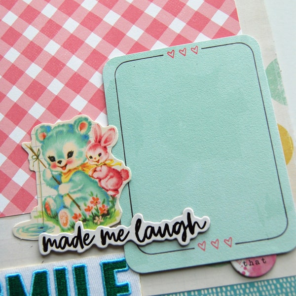 Scrapbook Single Page Premade 12x12 Layout called "Made Me Laugh" Smile Big, First Little Smiles, Baby Giggles, Smile With Your Whole Face