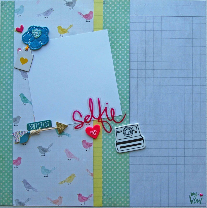 Scrapbook Page Premade 12x12 Scrapbook Layout called Sweetest Selfie My Heart Taking Pictures I Adore You Snapchat Girls Love Photos