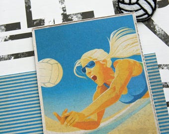 12x12 Premade Single Scrapbook Page Layout called "Volleyball" Unique Handcrafted Page for a Scrapbook Album