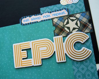 Premade Single Scrapbook Page 12x12 Layout called "Eat Sleep Ride Repeat" Epic Moment, Freestyle You, Skiing Snowboarding Skateboarding
