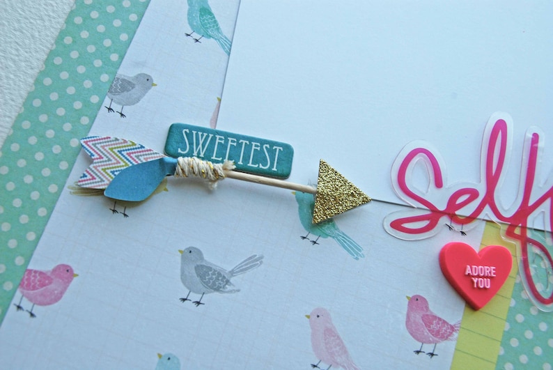Scrapbook Page Premade 12x12 Scrapbook Layout called Sweetest Selfie My Heart Taking Pictures I Adore You Snapchat Girls Love Photos