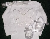 Newborn Christening Set For Baby Girls - Baptism Baby Set - Christening Bodysuit Shoes And Headband - Newborn Girl Baby Christening Gift Set