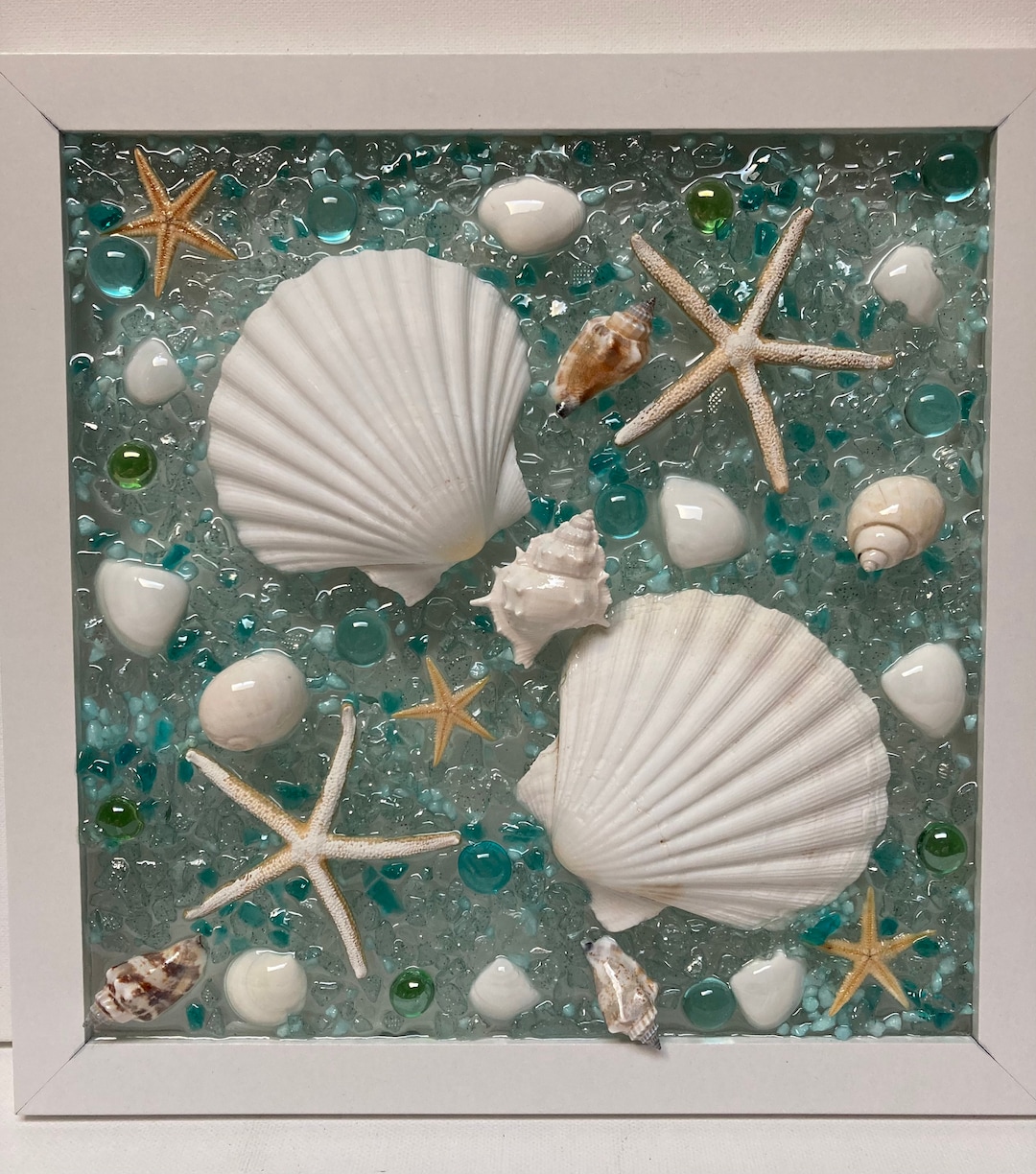 Beach Glass and Seashell Medley, Seashell Window, Sea Glass Art, Beach Glass Art, Coastal Window