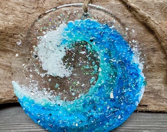 Bermuda Blue SUNCATCHER, wave ornament,water art, ocean wave art, wave suncatcher, wall beach art, ocean wave suncatcher/ornament, coastal