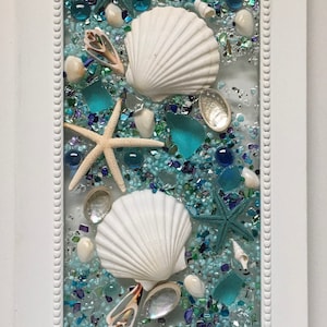 Seashell decor/Seaglass wallart/beach wall art/coastal decor/ocean themed art/wall art with seashells/glass wall art/seashell art for wall