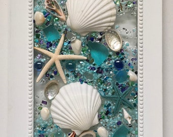 Seashell decor/Seaglass wallart/beach wall art/coastal decor/ocean themed art/wall art with seashells/glass wall art/seashell art for wall