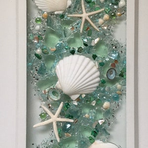 Seafoam green seashell window art/pastel wall art/seashell wall art/seashell decor/transom art/beach wall art/beach glass wall art/seashells