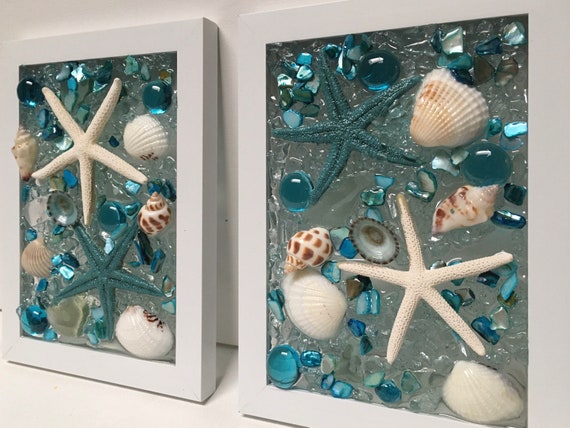 Seashell medley arrangement, sea glass window, starfish art 