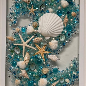 Teal Seashell beach resin window/turquoise seashell wall art/resin art/shell art for beach house/blue ocean art/resin wall art/starfish art