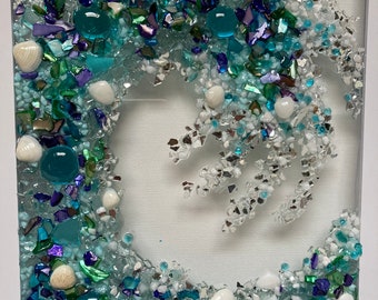 Teal ocean wave window/beach wall hanging/resin wave window/wave art/turquoise wave/teal beach art/wave decor/ocean wave window/ocean art