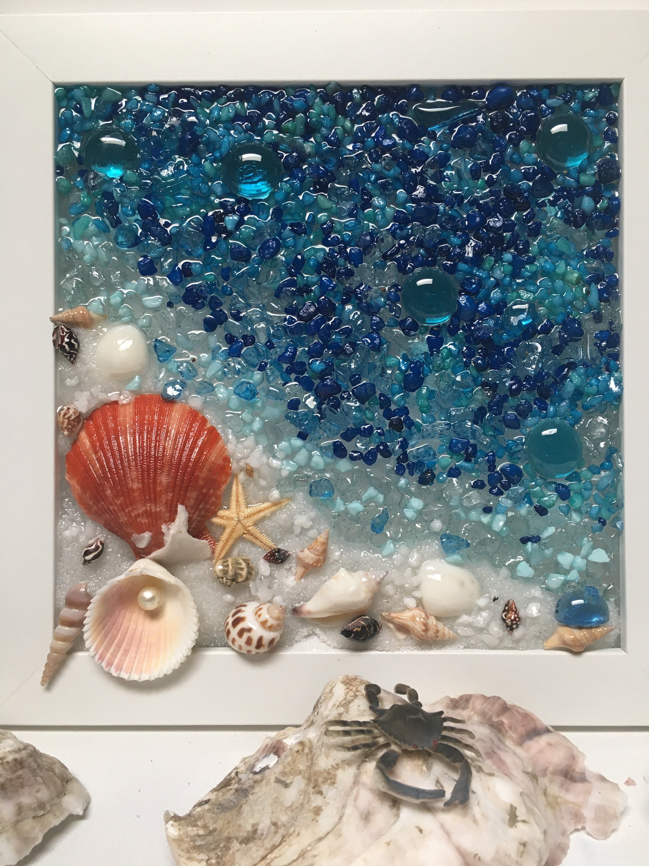 Coastline Beach Decor/coastal Sea Glass Art/beach Decor Wall Art ...
