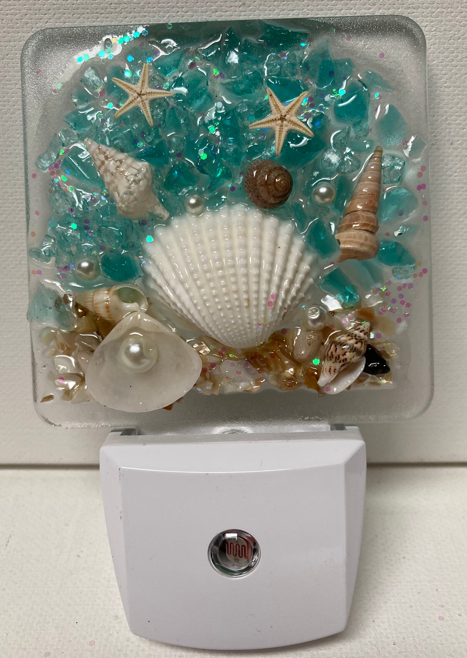 Coastal Night Light/shell Night Light/sea Glass Night Light/resin Night ...