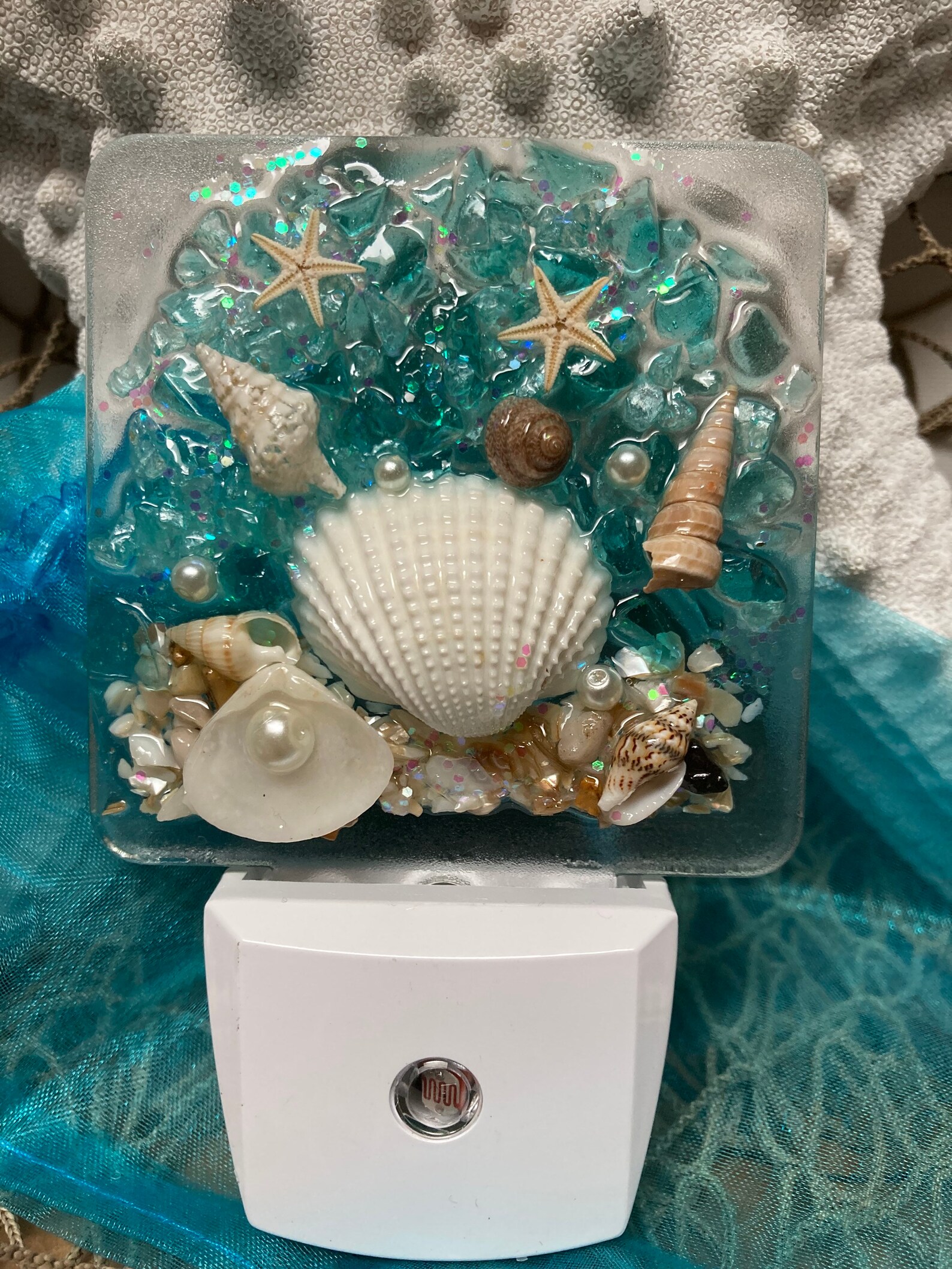 Coastal Night Light/shell Night Light/sea Glass Night Light/resin Night ...
