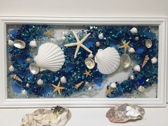 Ocean Blue Wall Art/ocean Seashell Window/seashell Decor/beach Glass Wall  Art/coastal Decor/seashell Art for Wall/blue Ocean Decor/transom -   Canada