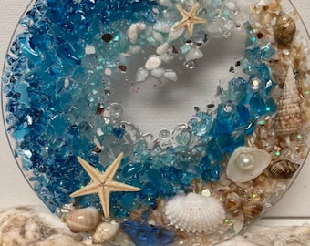 Pacific deep blue ocean wave sun catcher/ornament, sea glass suncatcher, coastal christmas ornament, coastal sun catcher, beach ornament