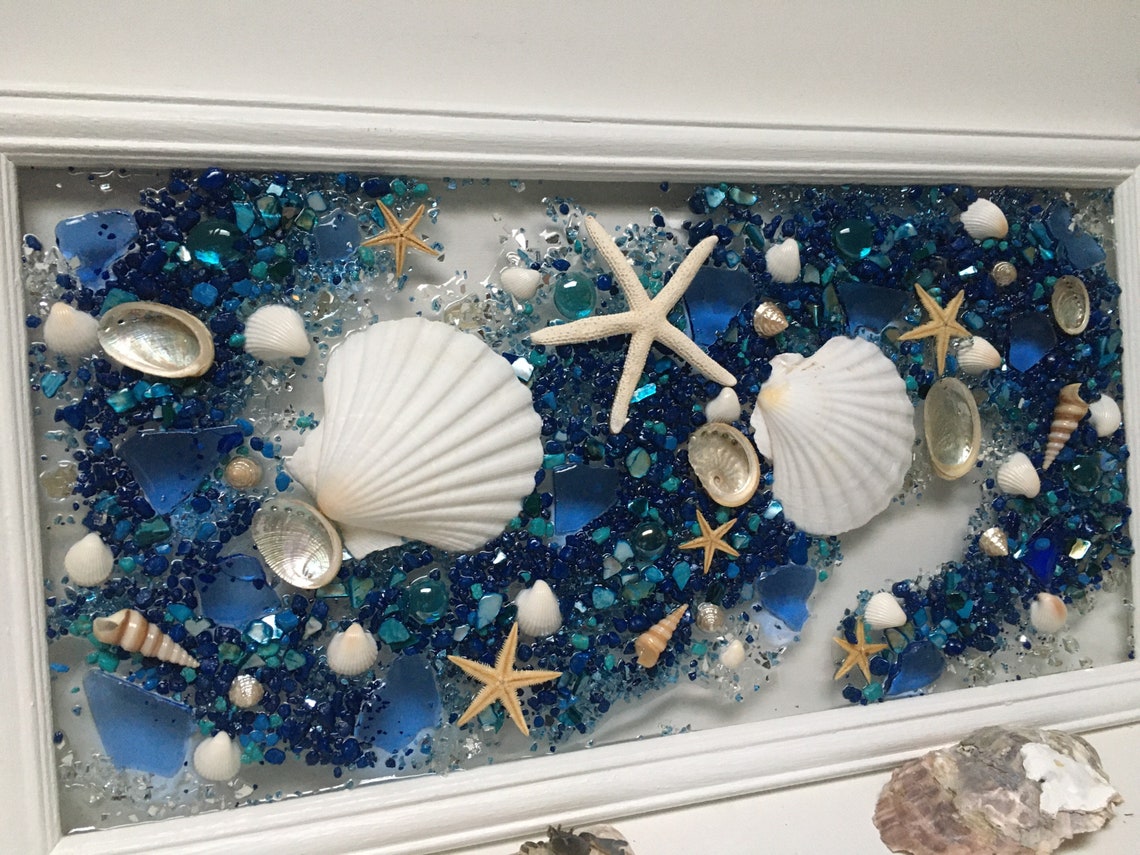 Ocean Blue Wall Art/ocean Seashell Window/seashell Decor/beach Etsy