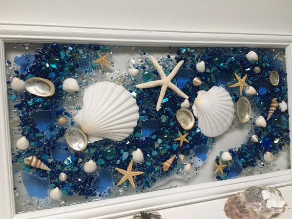 Ocean Blue Wall Art/ocean Seashell Window/seashell Decor/beach Glass Wall  Art/coastal Decor/seashell Art for Wall/blue Ocean Decor/transom -   Canada