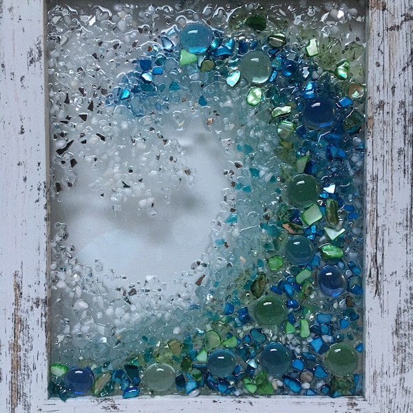 Ocean wave window/rustic beach wall hanging/resin wave window/wave art/Seaglass art/beach wall art/ocean glass window/coastal decor/seashell