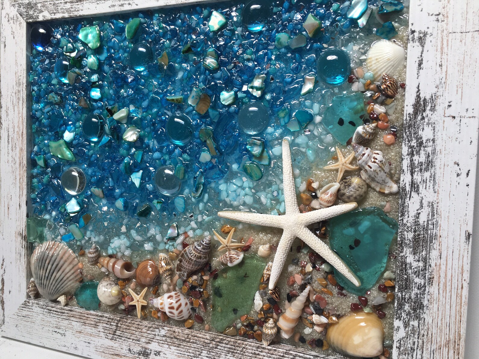 Coastline Seascape, Seascape Window, Beach Glass Art, Sea Glass Art ...
