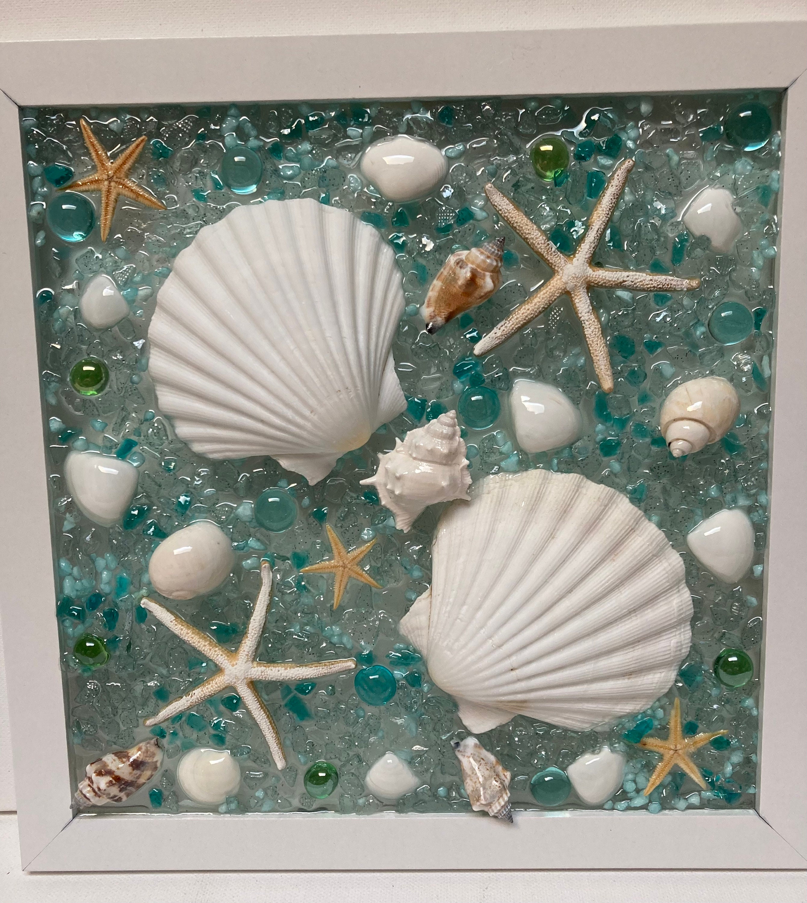 Seashell Wall Hanging, Beach Glass and Seashell Medley, Wall  Seashell shaped art glass with millefiori ~ 10.5\