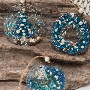 Ornement Résine époxy Bleu - 12,2 X 12,5 Cm - Motif Poissons Et Corail Coloré - Vintage