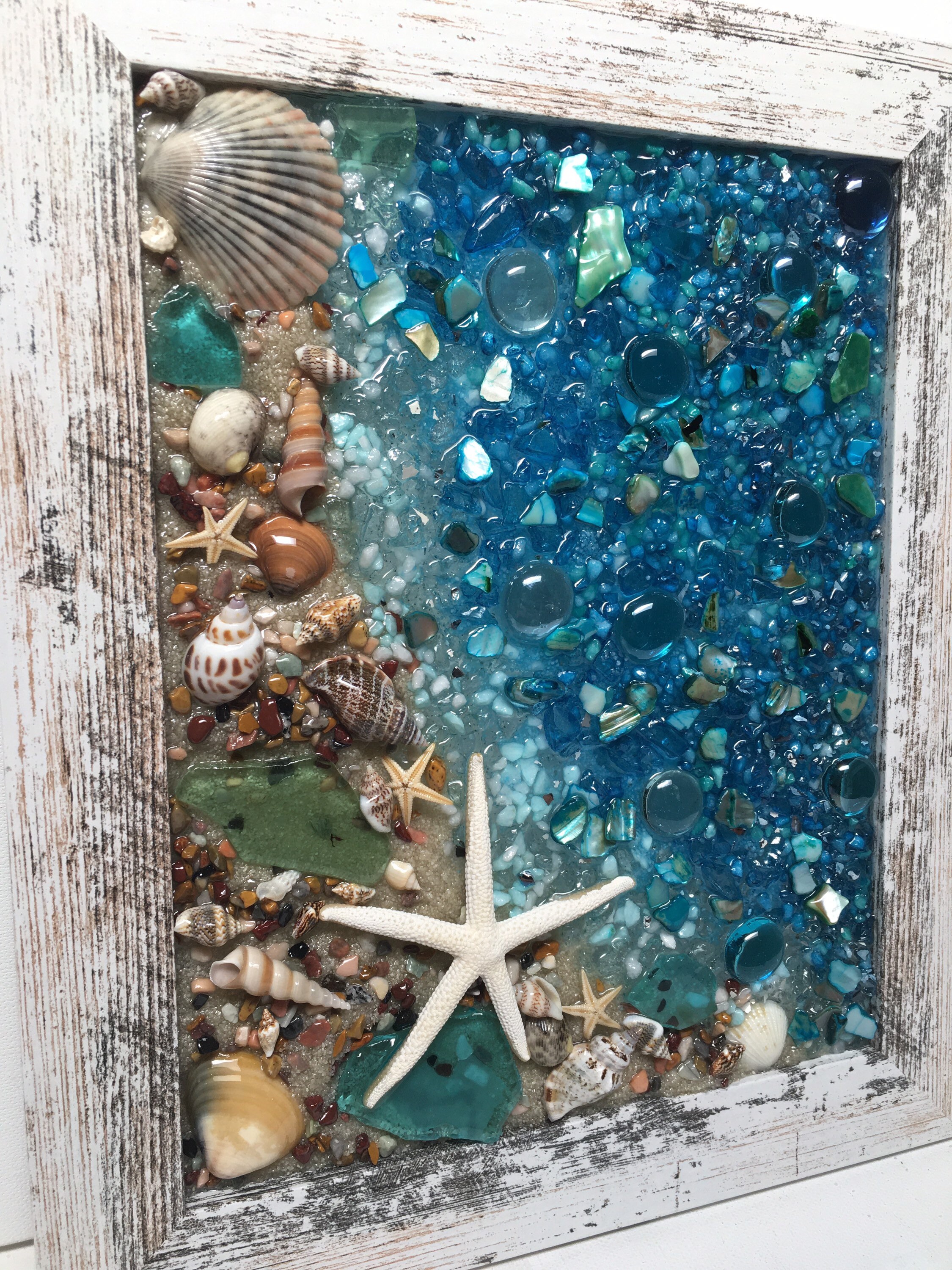 Coastline Seascape, Seascape Window, Beach Glass Art, Sea Glass Art ...