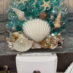 Coastal night light/shell night light/sea glass night light/resin night light/beach light/beach night light/Seashell night light