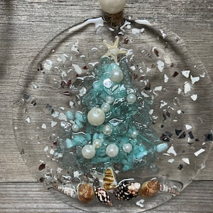 Coastal Christmas tree ornament/coastal Christmas suncatcher/coastal aqua tree ornament/beach holiday ornament/coastal holiday decor/coastal
