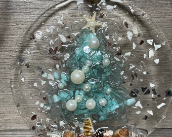 Coastal Christmas tree ornament/coastal Christmas suncatcher/coastal aqua tree ornament/beach holiday ornament/coastal holiday decor/coastal