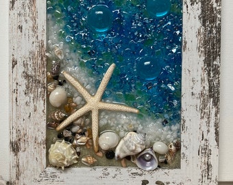 Coastline seascape/starfish beach decor/beach wall hanging/beach house decor/resin wall hanging/rustic ocean window/beach bathroom art/ocean