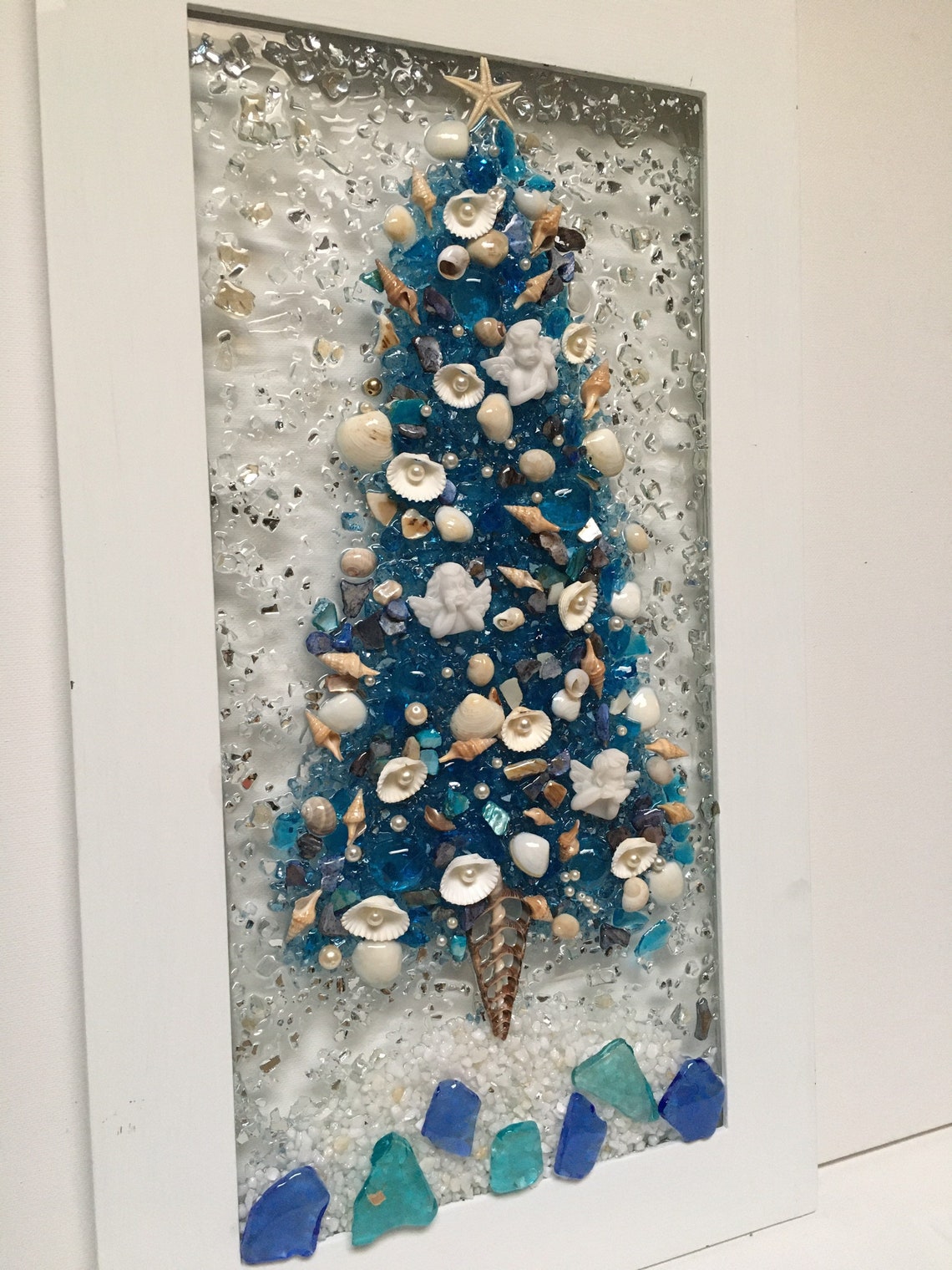 Blue Beach Glass Christmas Tree Christmas Tree With Angels Etsy