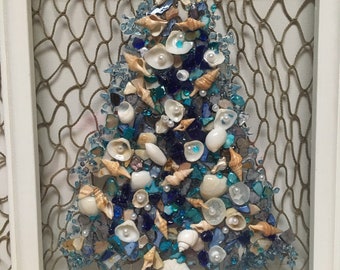 Coastal Christmas decor, blue Christmas tree, holiday decor for beach, seashell tree, resin Christmas decor, beach Christmas, Christmas tree