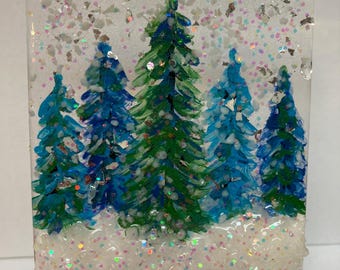Evergreen Forest night light,winter Evergreen trees, plug in nightlight, winter wonderland scene, mountain evergreen trees, frozen forest