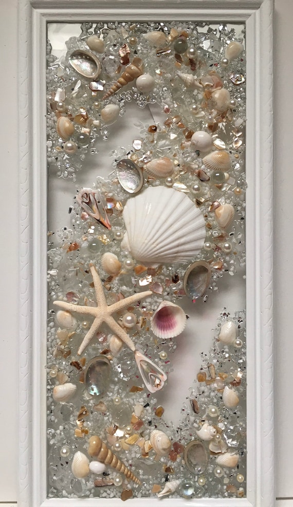 White Seashell & Crystal Wall Hanging for Beach/ocean Seashell