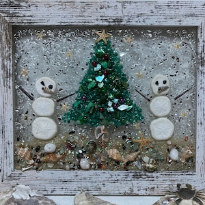 Sea biscuit snowman/coastal Christmas snowman/snowman glass art/snowman wall art/resin snowman/resin coastal decor/coastal Christmas/holiday