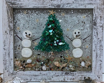 Sea biscuit snowman/coastal Christmas snowman/snowman glass art/snowman wall art/resin snowman/resin coastal decor/coastal Christmas/holiday