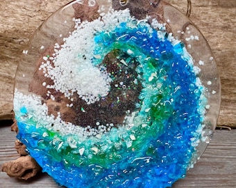 Ocean Blue wave SUNCATCHER, water art, ocean art, beach themed art, coastal wave art, ocean wave suncatcher, wave suncatcher/ornament