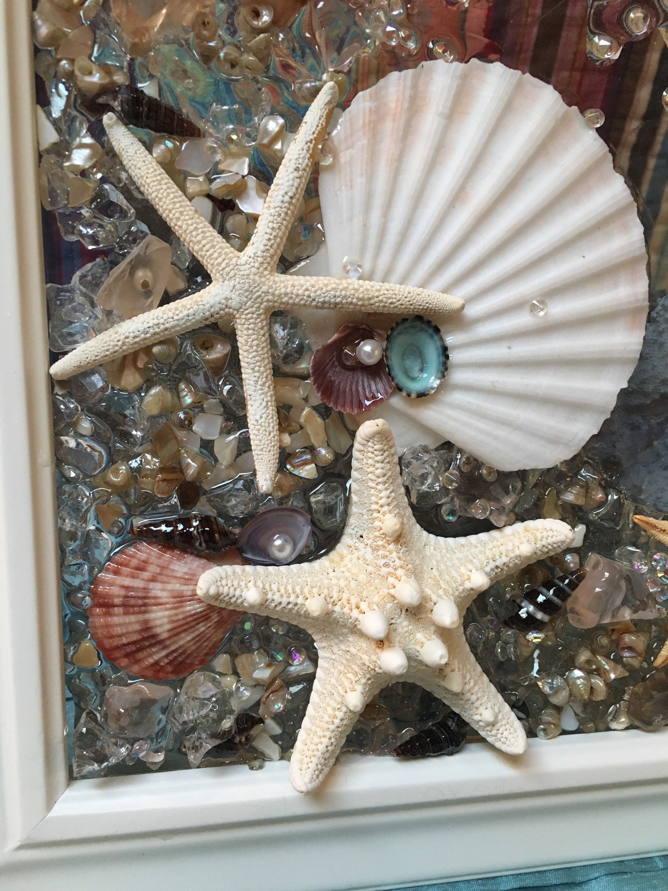 Ventana costera ventana de concha marina arte de cristal | Etsy