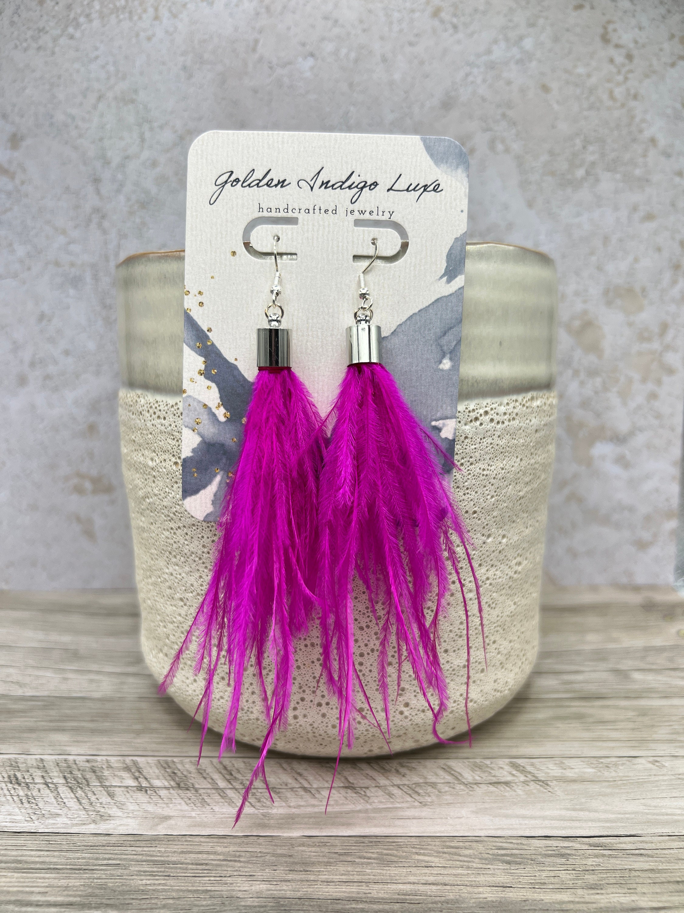 Hot pink shop feather earrings