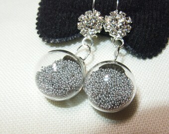 Glass ball earrings with silver beads