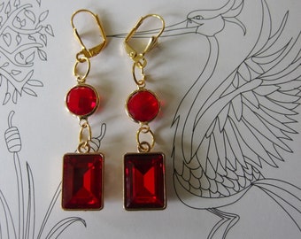 Earrings - gold and red