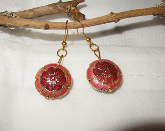 Ohrringe - in rot und gold - Cloisonne