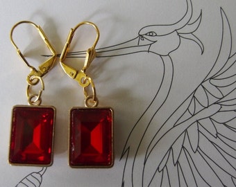 Earrings - gold and red