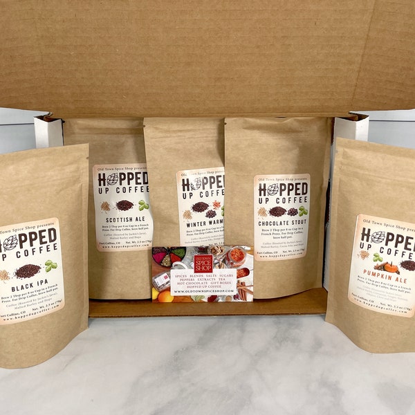 Hopped Up Coffee - Pack d’échantillons, Café à la bière, Café de spécialité, Cadeau amateur de bière, Cadeau d’amateur de café