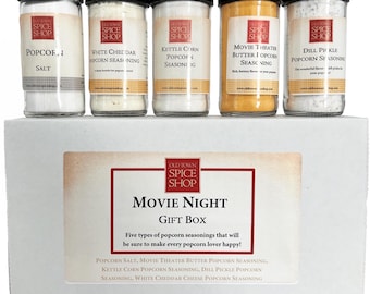 Popcorn Seasoning Gift Set - Movie Night Box - Set of 5 Gourmet Popcorn Salts - Housewarming Gift - Unique Snack Box