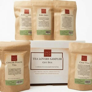 Loose Leaf Tea Sampler - Earl Grey, Chai, Apricot, Black Currant & Ginger Peach - Tea Gift Set for Tea Lovers - Artisan Tea Box