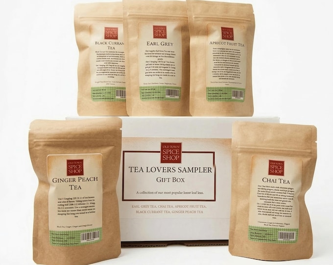 Loose Leaf Tea Sampler – Earl Grey, Chai, Apricot, Black Currant, Ginger Peach