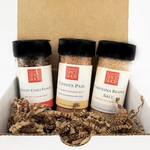 Spicy Food Gift Box: Carolina Reaper Salt, Ghost Pepper Flakes, Coyote Pass