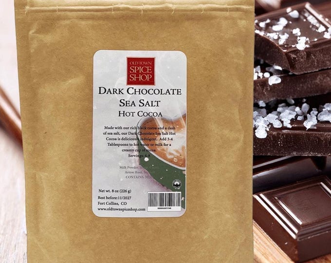 Dark Chocolate Sea Salt Hot Cocoa Mix, Gourmet Cocoa Gift