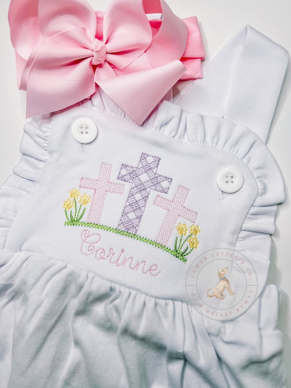 Girl Baptism Outfit | Church Outfit | Spring Girl Outfit | Easter Party | Girl Church Bubble | Cross Girl Outfit | Christian Birthday Outfit